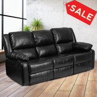 Flash Furniture BT-70597-SOF-GG Harmony Leather Sofa with Two Built-In Recliners Sofa Set in Black